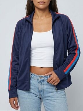 Kule X Bandier Billie Track Jacket Navy Stripe Zip Up Athletic Y2K